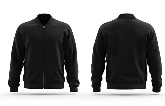 Plain black bomber jacket front and back view