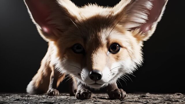 Fennec Fox Crouching and Looking at Camera