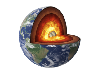 Detailed Earth Interior Model with Visible Geological Layers, Cutaway View PNG