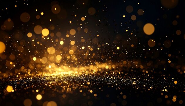 Sparkling Golden Glitter Particles Flowing Across a Dark Background