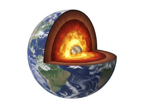 Detailed Earth Interior Model with Visible Geological Layers, Cutaway View PNG