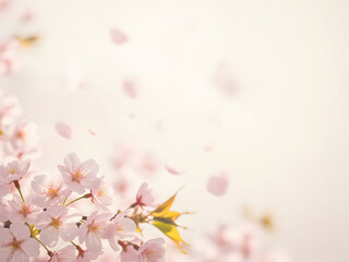 Fototapeta premium Soft Pink Cherry Blossoms with Falling Petals on Beige Background