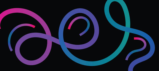 Vibrant gradient swirl lines on dark background, abstract glowing curves for modern graphic design