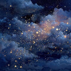 Fototapeta premium Starry Night Sky with Shimmering Clouds and Twinkling Stars