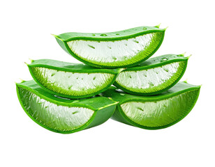 Sliced aloe vera stacked, showing the juicy inner gel and green outer layers