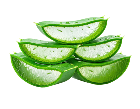 Sliced aloe vera stacked, showing the juicy inner gel and green outer layers