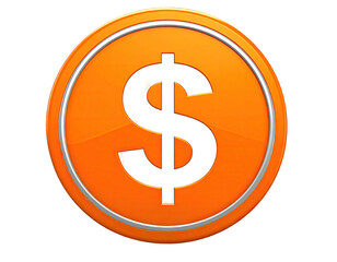 Obraz premium Glossy orange and silver circular badge featuring a black dollar sign