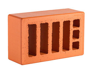 A textured, rectangular clay construction unit, with hollows, isolated on black