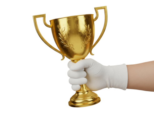 Hand Gripping Gold Championship Trophy, Success and Victory Concept PNG