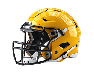 Isolated shiny golden football helmet with black facemask, perspective view