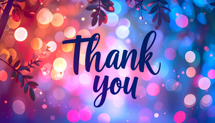 Thank you Hand drawn lettering on blurred lights background. Calligraphic Lettering