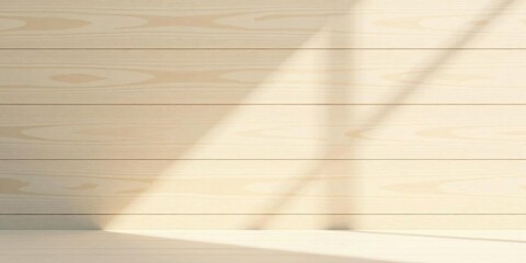 Sunlight Illuminates a Light Wooden Wall and Floor, Creating a Serene and Minimalist Background