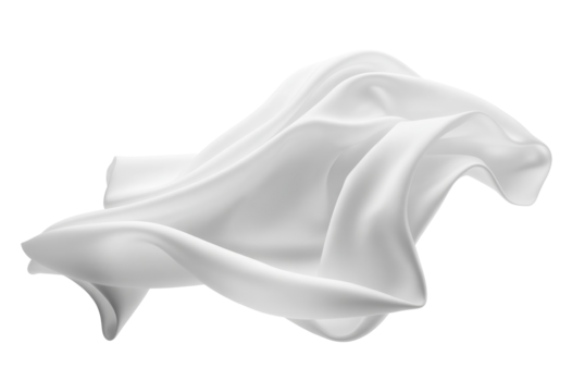 abstract white fabric floating on white background.