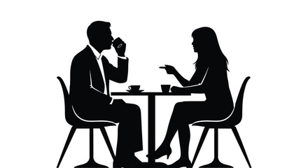 Silhouette couple coffee shop business meeting discussion vector