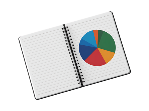 A pie chart is drawn in a notebook, isolated on a transparent background - Powered by Adobe