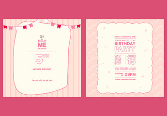 Editable Birthday Party Invitation, Social Media Posts with Event Details in Beige and Pink Theme.