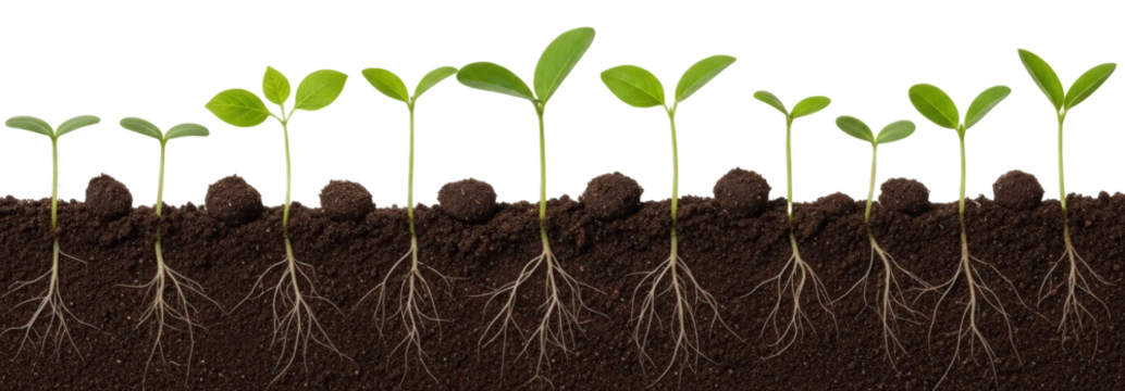 Seedling Growth Stages Showing Roots Soil And Green Leaves Isolated On Transparent Background