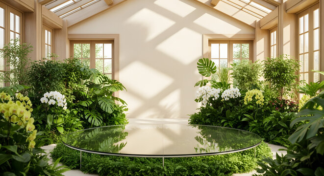 Mint Green Podium with Botanical Background