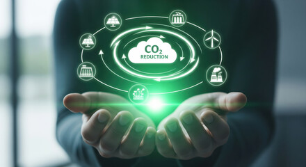Fototapeta premium CO2 reduction sustainability renewable energy green technology environmental protection clean energy innovation eco friendly climate action futuristic concept