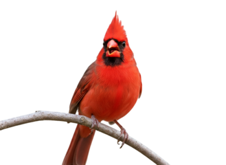 Striking Northern Cardinal on Bare Branch PNG