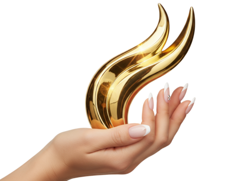 Woman Celebrating Victory with Gold Trophy PNG - Powered by Adobe