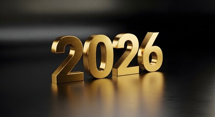 Luxury 2026 in gold and black, elegant metallic texture, premium minimalist composition