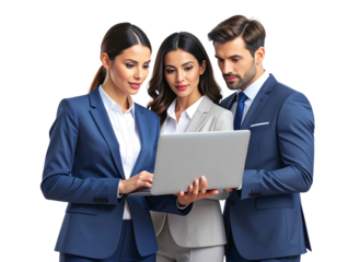 Business Man and Woman Looking at Laptop Screen in Discussion, Side Angle, Isolated.