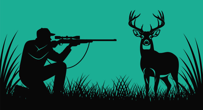 Hunting silhouette vector illustration hunter deer rifle scope