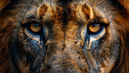 Majestic Lions Intense Gaze Closeup of the Kings Eyes with Stunning Wildlife Portrait.