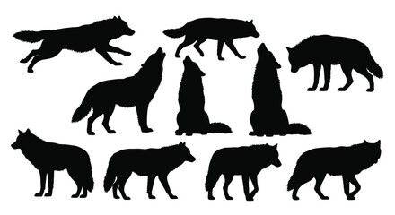 Naklejka premium Dynamic wolf silhouettes capturing primal power and wild spirit in motion