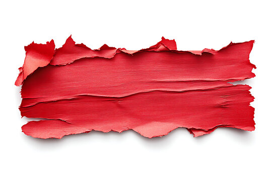 Vibrant red lipstick smear texture with torn edges, offering a bold statement for beauty and cosmetic branding, creating an irresistible allure.