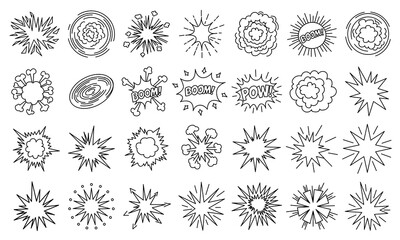 Dynamic comic explosion and speech bubble outlines, handdrawn doodle set © Habib