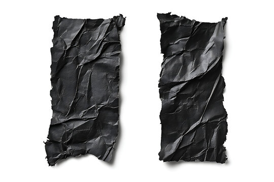 Dynamic duo of torn black crumpled paper strips creating a bold visual statement for impactful designs and edgy projects