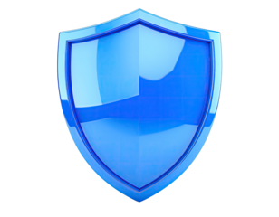 Glossy Blue Shield Icon With Reflective Lighting On A Transparent Background Ideal For Security And Protection Concepts