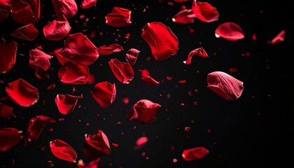 A black background photograph with romantic red roses conveys love and beauty