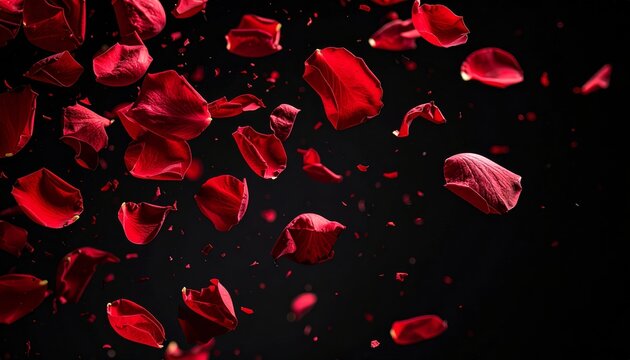 A black background photograph with romantic red roses conveys love and beauty