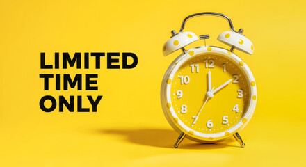 Vintage alarm clock with yellow background, emphasizing urgency and time sensitivity for promotional campaigns and marketing strategies