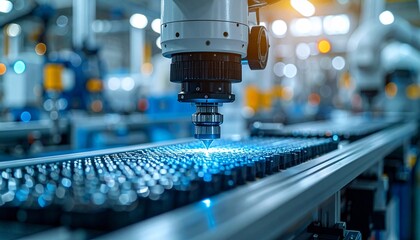 Robotic Arm Precision Manufacturing  Automation Process in Modern Factory.