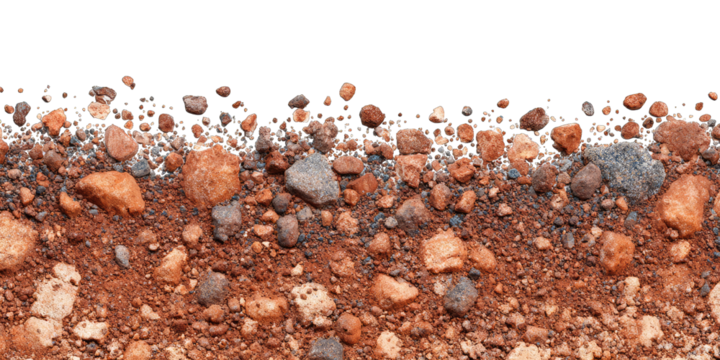 Martian regolith texture with reddish dust and scattered pebbles on black
