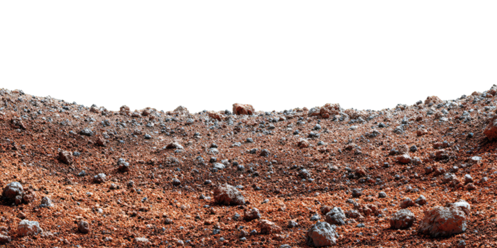 Expansive Martian Regolith Landscape With Scattered Dust and Rocks on Black