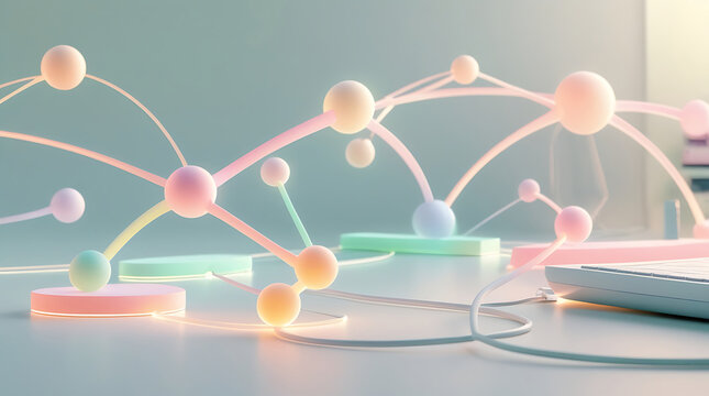 Abstract network connections with glowing spheres and lines