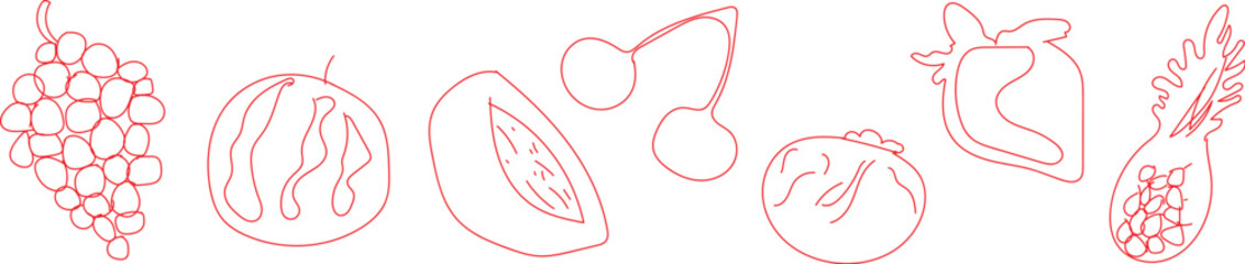 Abstract red and orange line art with organic flowing shapes An abstract composition featuring flowing lines and organic shapes in shades of red and orange against a white background.