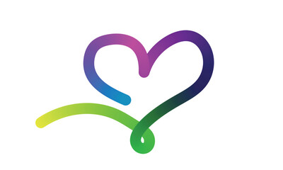 Abstract rainbow heart shape with flowing lines symbolizing love and connection