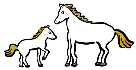 かわいい親子の馬イラスト