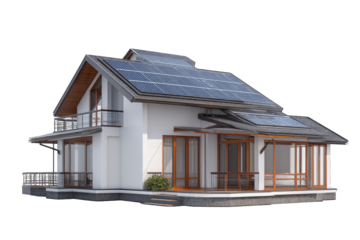 Modern Smart Home with Solar Panels and Large Windows on Black Background
