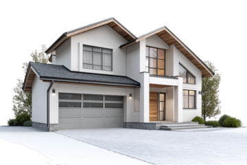 Artistic rendering of a large modern suburban house with two-car garage