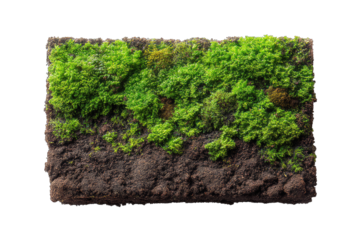 Fresh green moss patch on a rectangular soil block