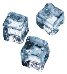 Obraz premium Three clear ice cubes on a white backdrop