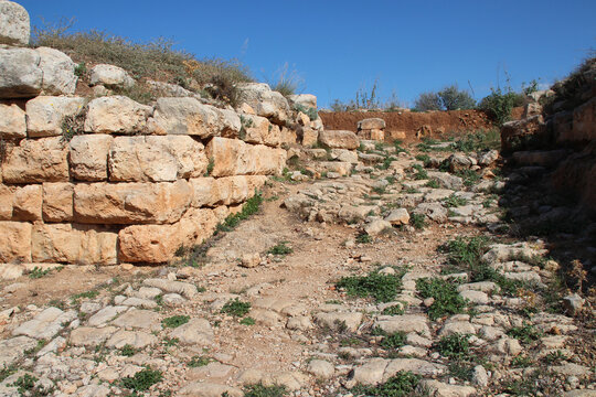 ruined ancient rampart at the old city of aptera in crete in greece 
