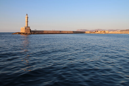 venetian port and mediterranean sea in chania in crete in greece